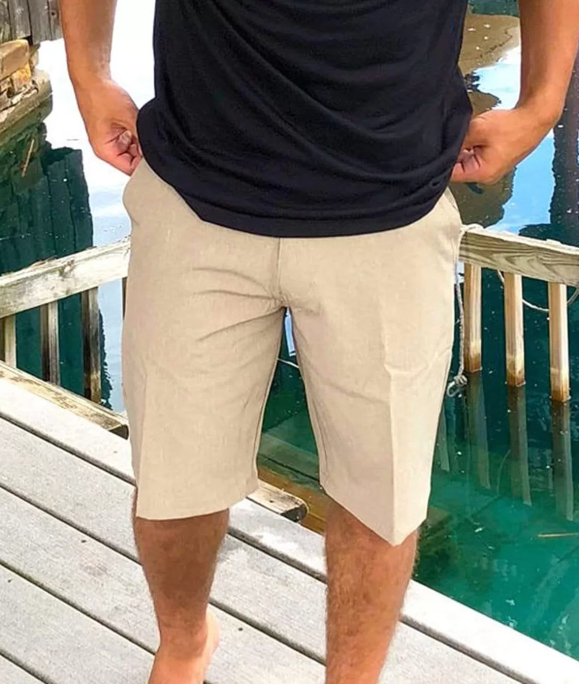 Fashion Men'S Khaki Hybrid Stretch Short Men Bottoms