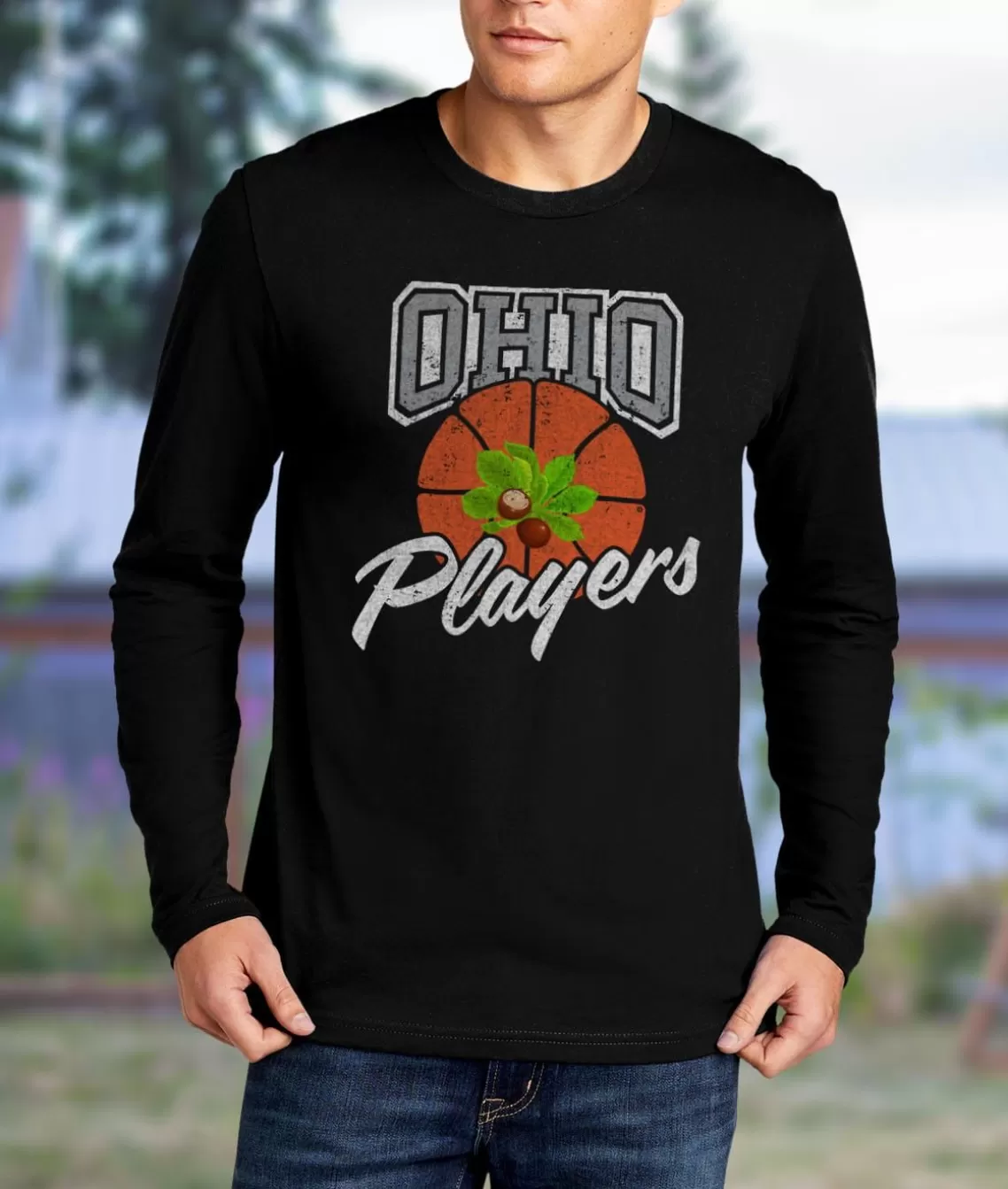 Clearance Men'S Ridiculously Soft 100% Cotton Long Sleeve Graphic Tee | Ohio Players (Buckeye Leaf) Men Shirts