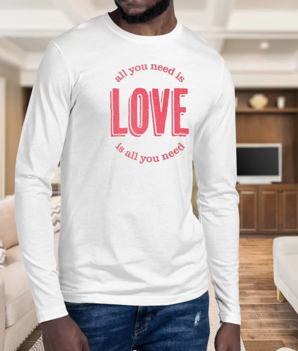 Cheap Men'S Ridiculously Soft Cotton Long Sleeve Graphic Tee | All You Need Is Love Men Shirts