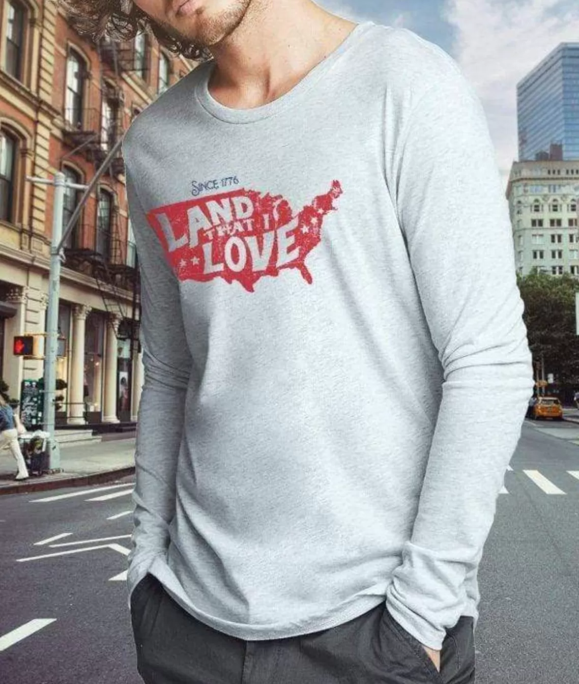 Online Men'S Ridiculously Soft Lightweight Long Sleeve Graphic Tee | Land That I Love Men T-Shirts