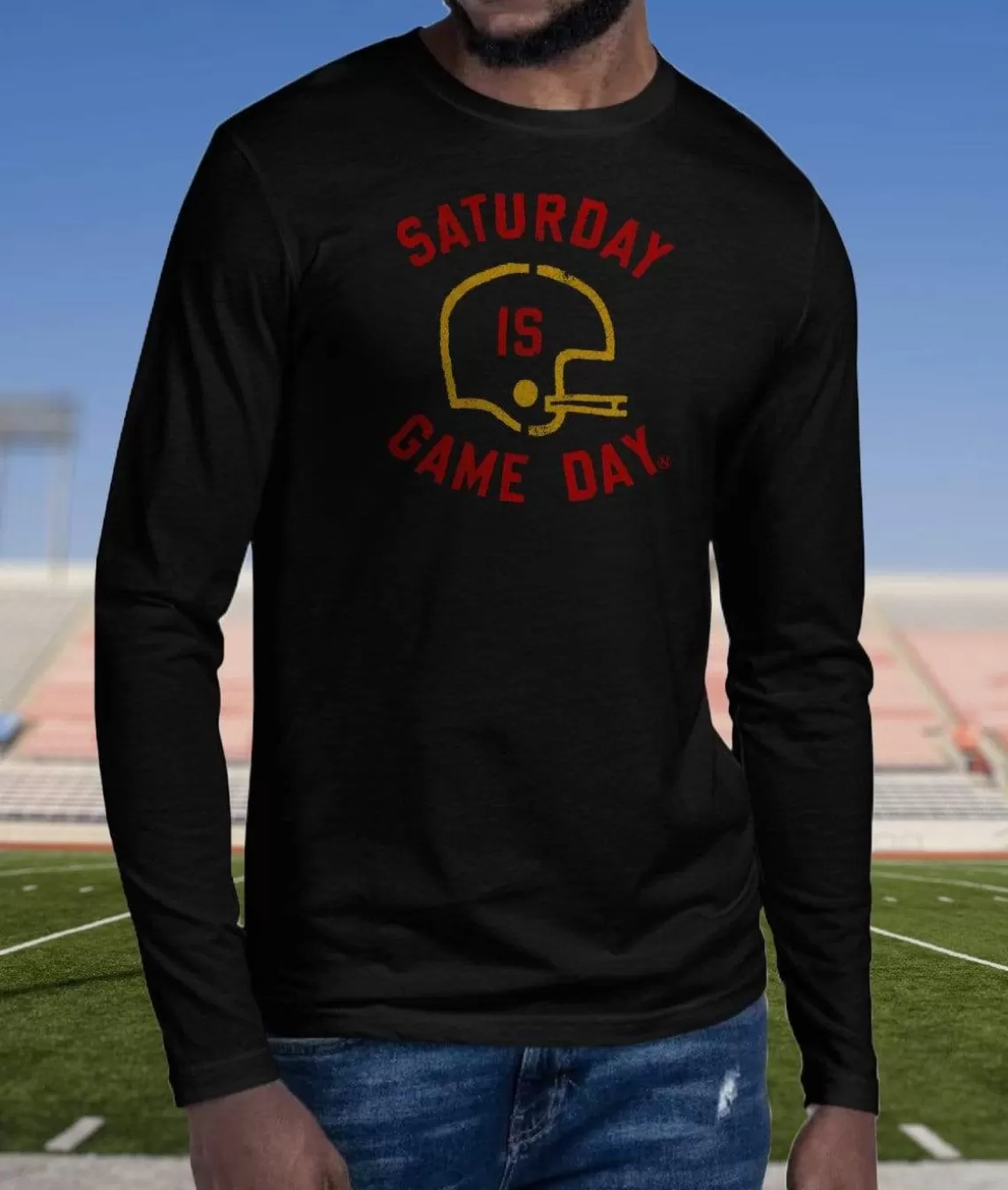 Store Ridiculously Soft Saturday Is Game Day Graphic Long Sleeve Crew Neck T-Shirt Men T-Shirts